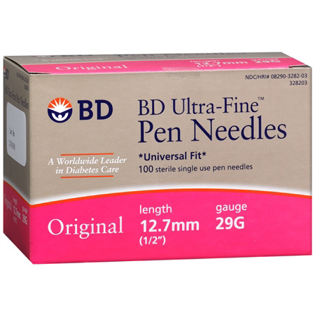 BD Ultra-Fine Pen Needles 29 Gauge, 1/2", 100 Count
