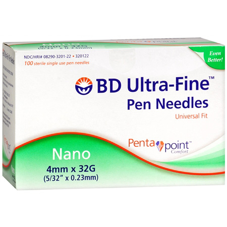 Diabetes BD Ultra-Fine Nano Pen Needle, 32g x 4mm, 100